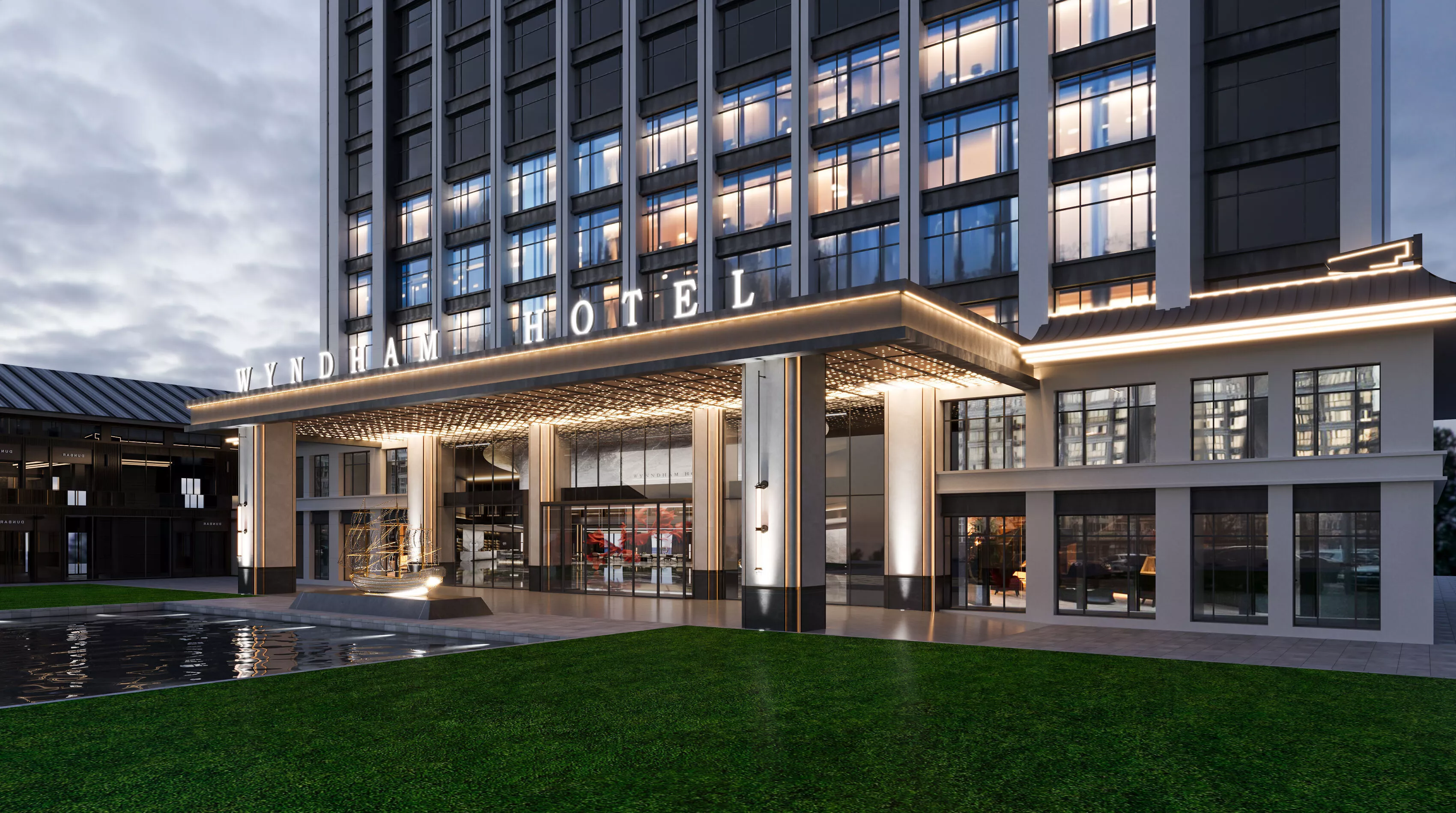 Modern Boutique Hotel Exterior Urban Street View 3D model