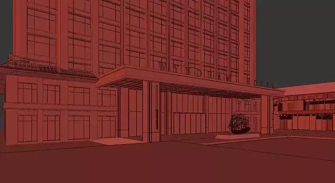 Modern Boutique Hotel Exterior Urban Street View 3D model 5