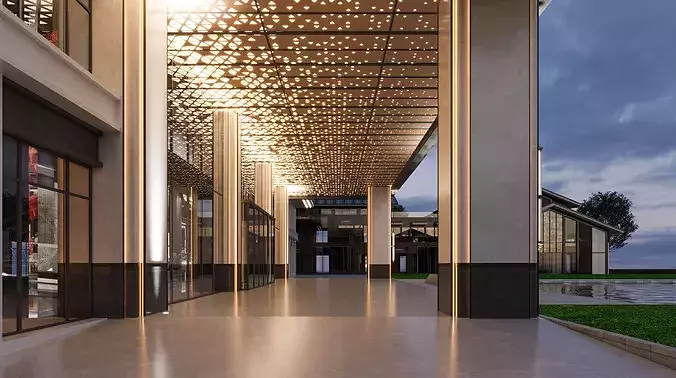 Modern Boutique Hotel Exterior Urban Street View 3D model 3