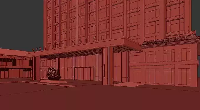 Modern Boutique Hotel Exterior Urban Street View 3D model 6