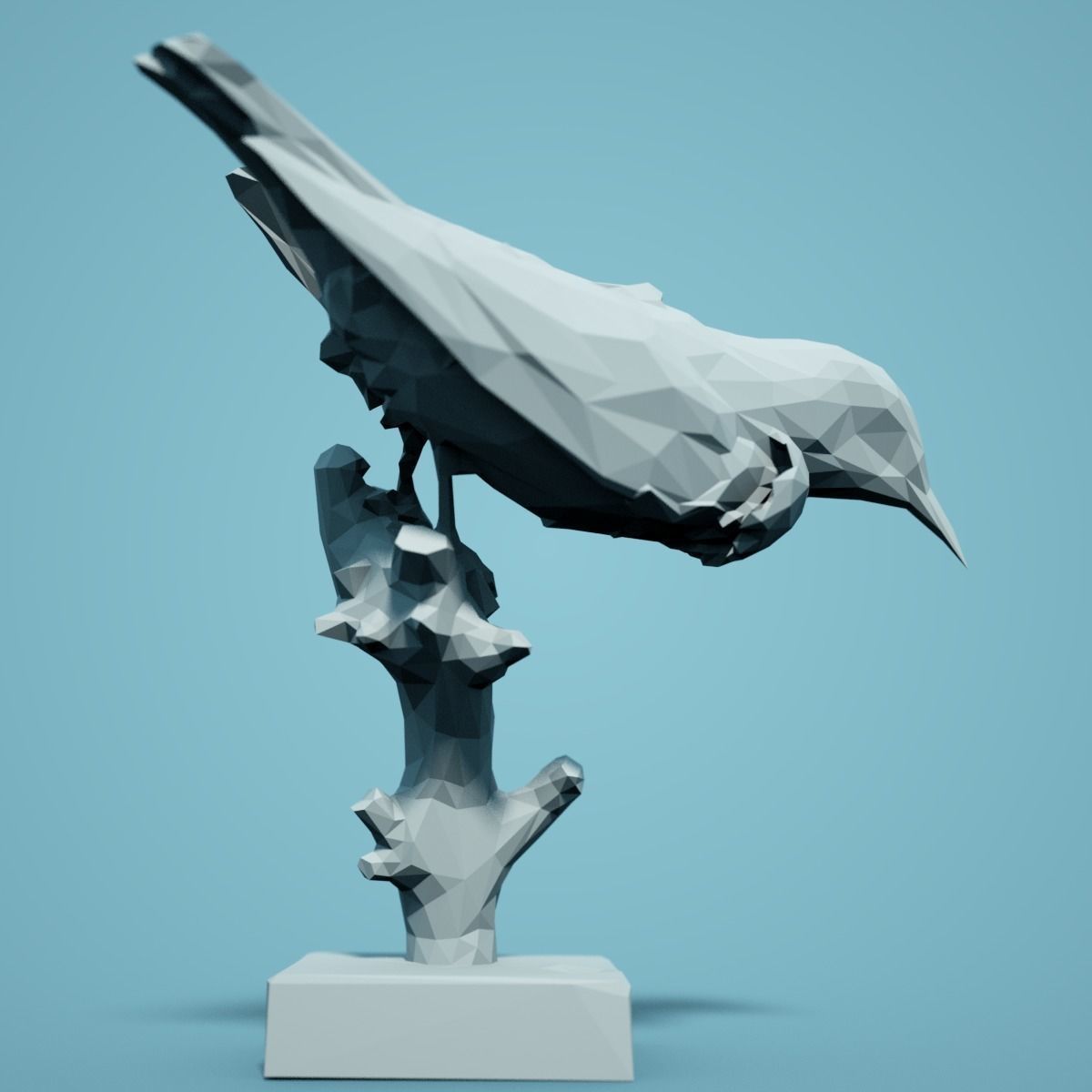 Low Poly Bird Model perched on branch 3D print model_3