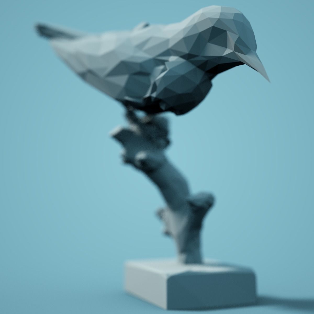 Low Poly Bird Model perched on branch 3D print model_1