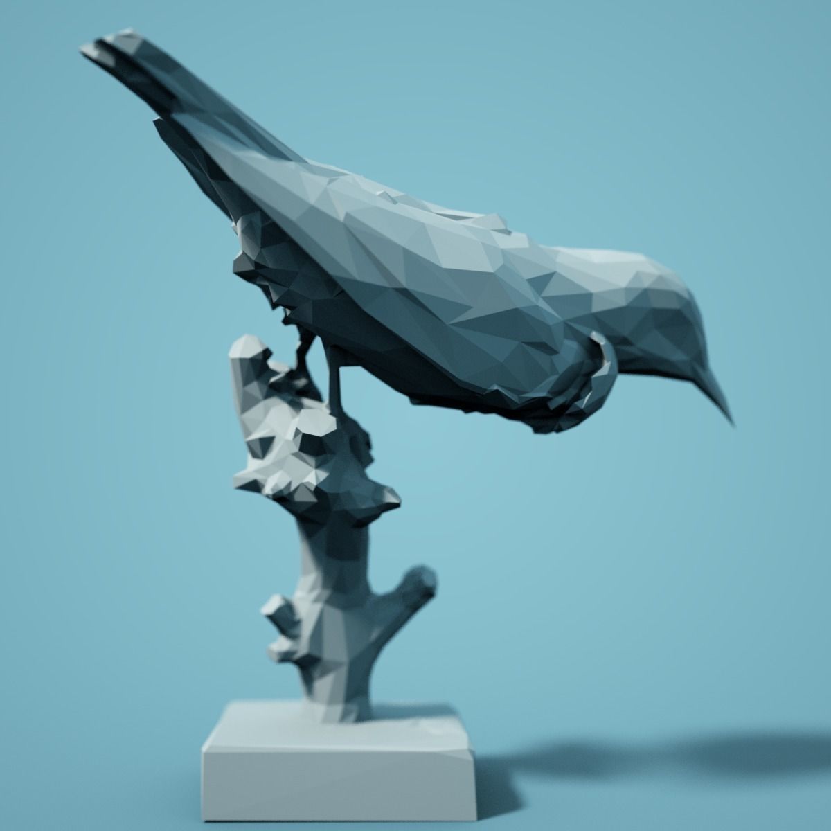 Low Poly Bird Model perched on branch 3D print model_4