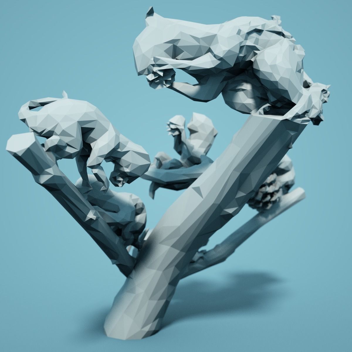 Low Poly Squirrel Model tree branch with birds 3D print model_1
