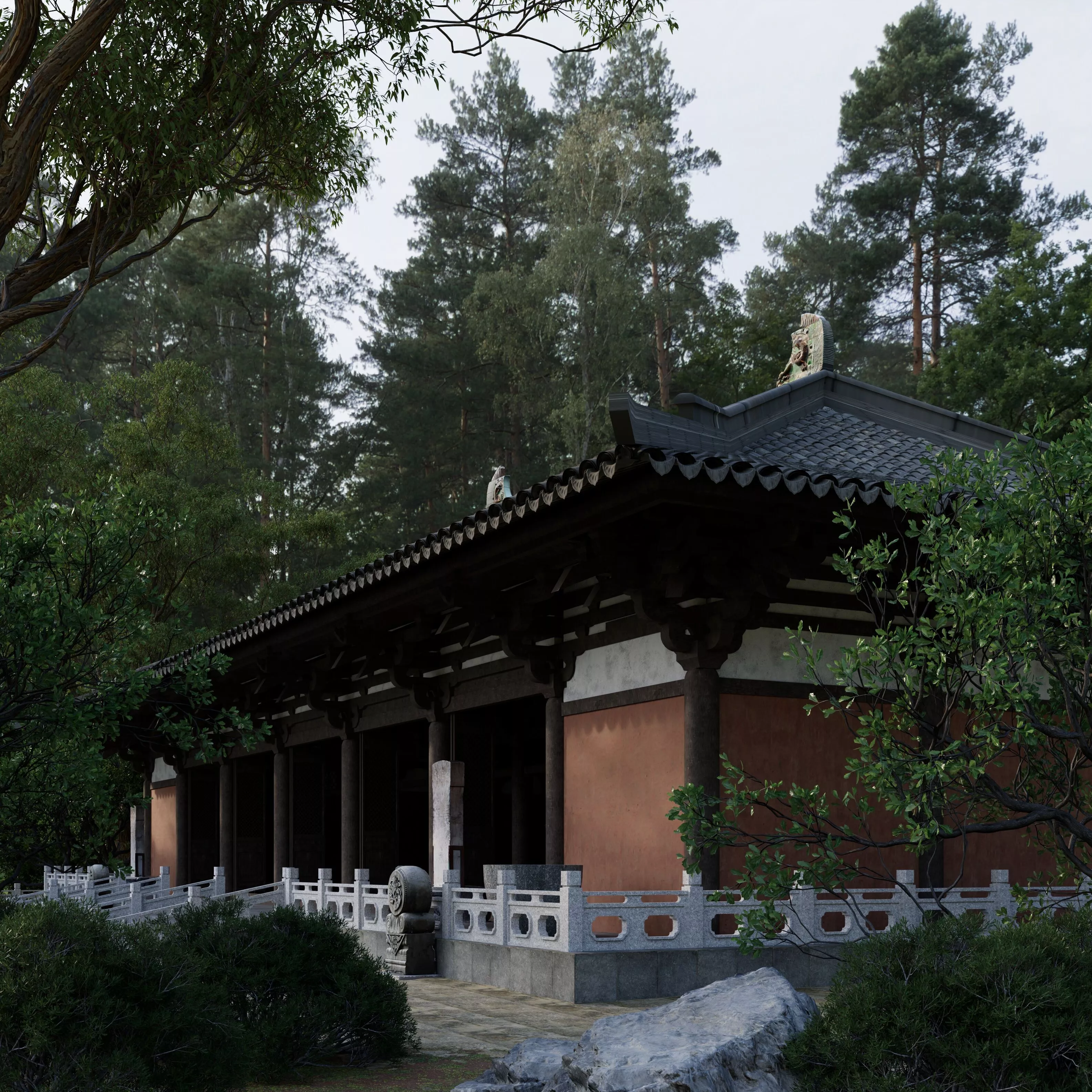 Chinese Temple Hall Ancient Timber Architecture 3D model