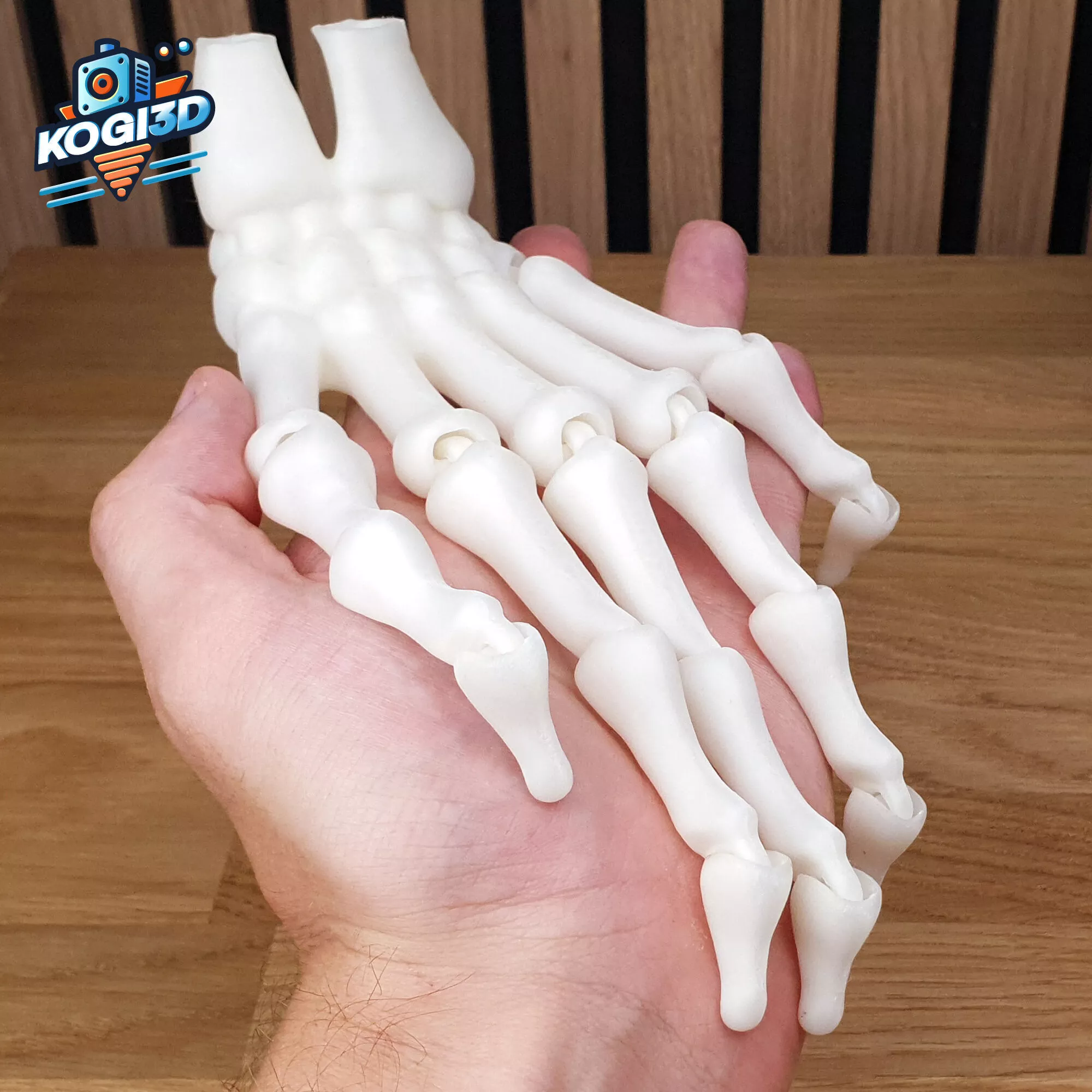 Print in Place Fully Articulated Skeleton Hand with Stand 3D print model