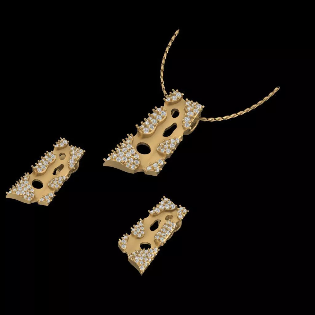 LUXURY Diamond Pendant Earrings Set STL 3DM Jewelry CAD Model 3D print model