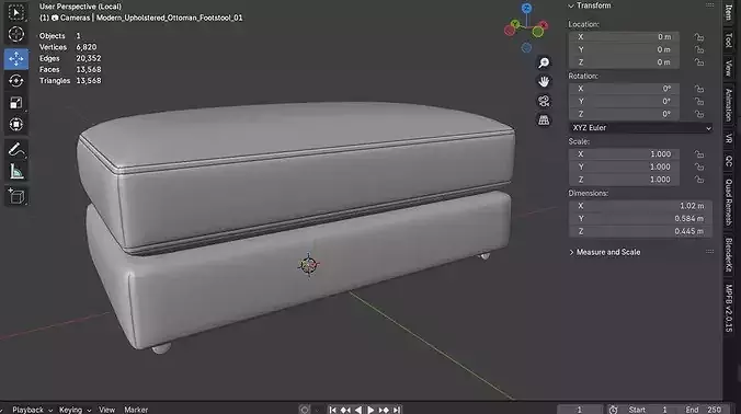 Modern Upholstered Ottoman Footstool 05 Low-poly 3D model 6