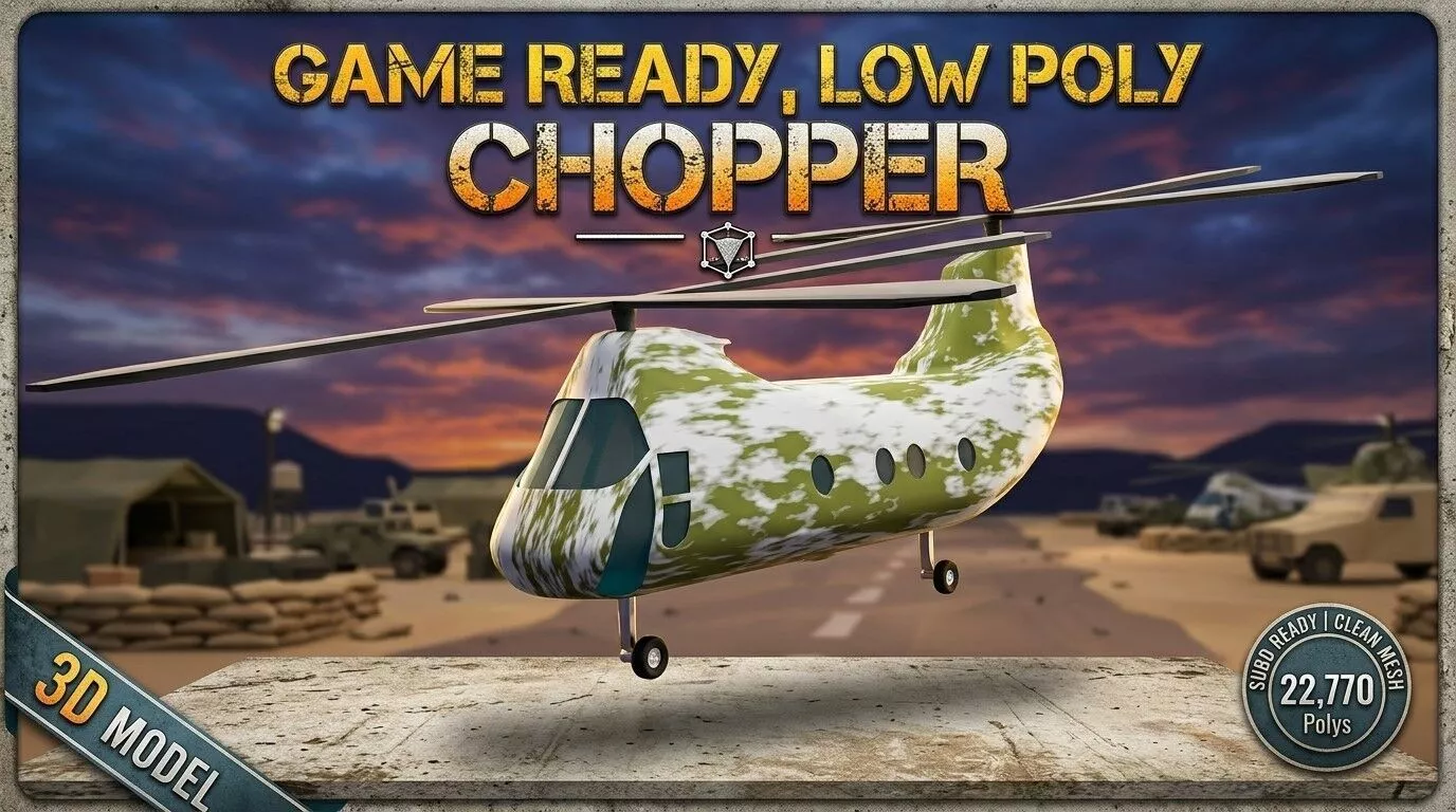 Low Poly Chopper Game Ready Millitary Vehicle FBX OBJ STL Low-poly 3D model