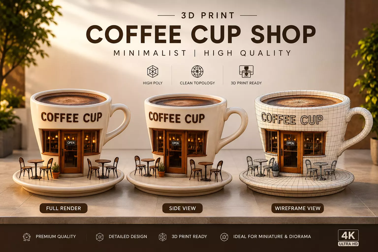 3D Print Coffee Cup Shop Minimalist High-Q Stylized Architecture 3D print model