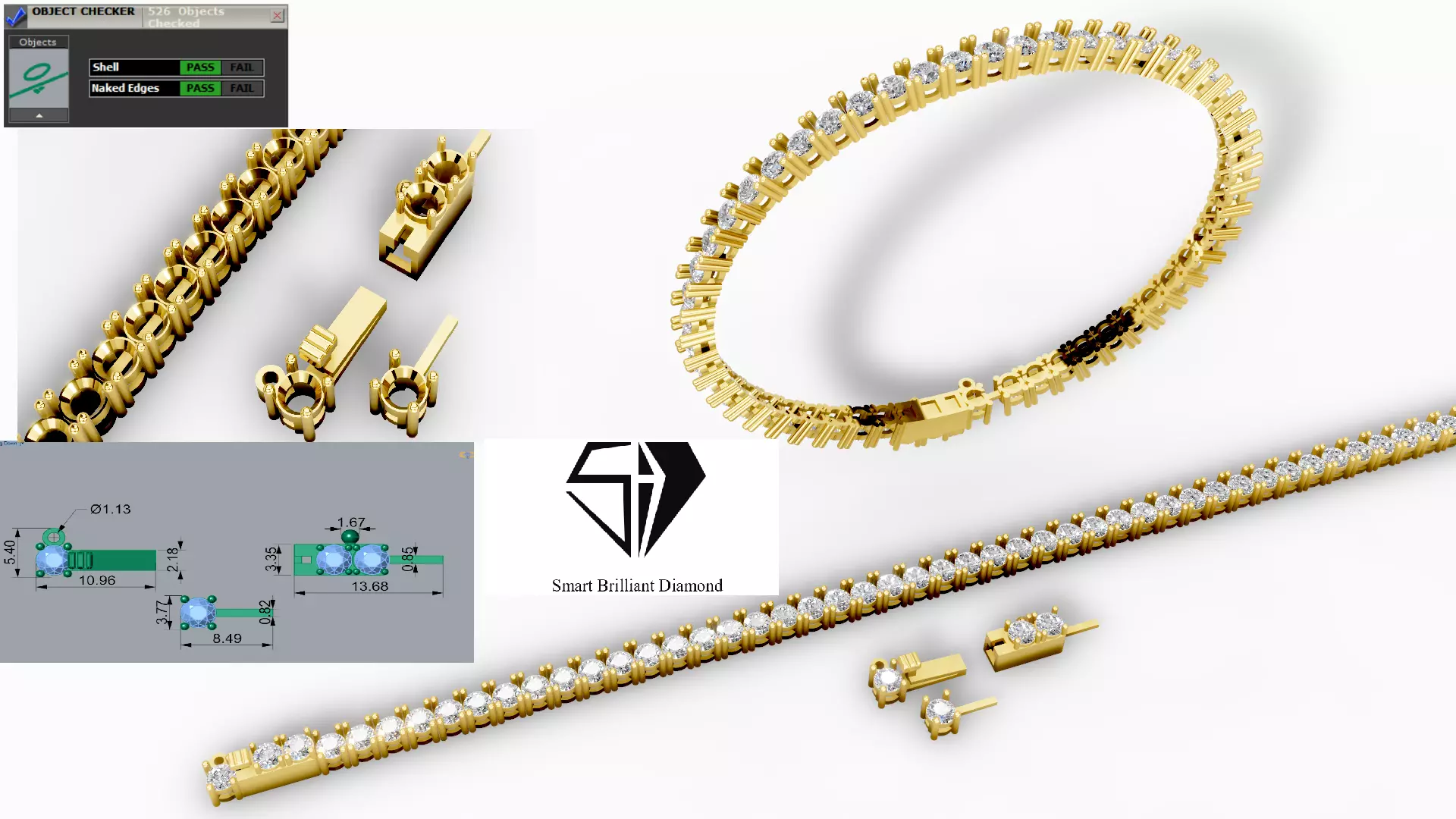 Diamond Tennis Bracelet Ready for casting CAD File bg0081 3D print model