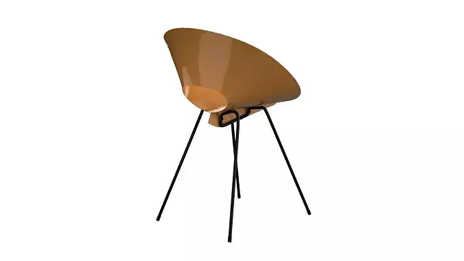Orange vintage metal chair Low-poly 3D model 4