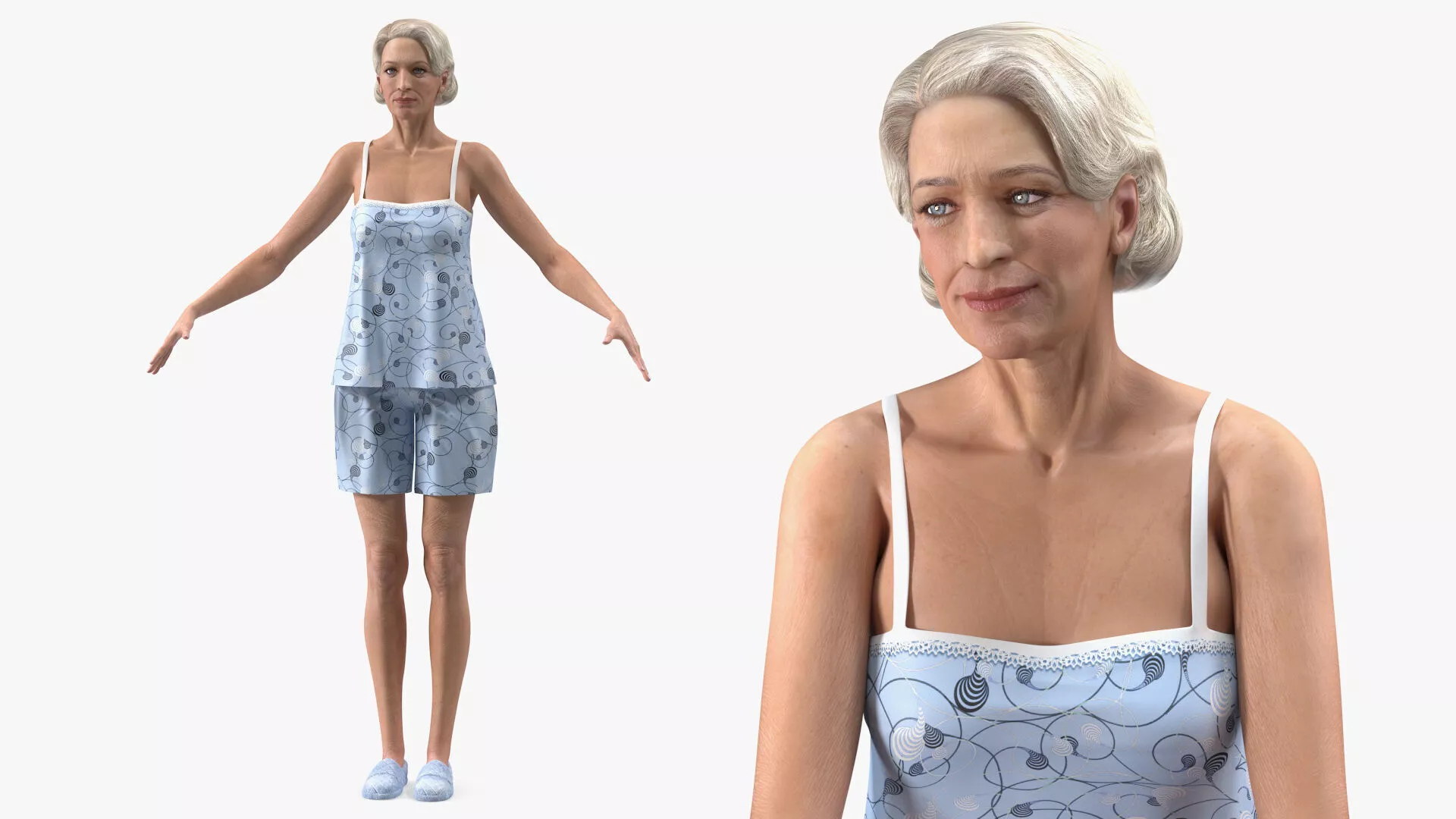 Elderly Woman in Sleepwear Rigged 3D model