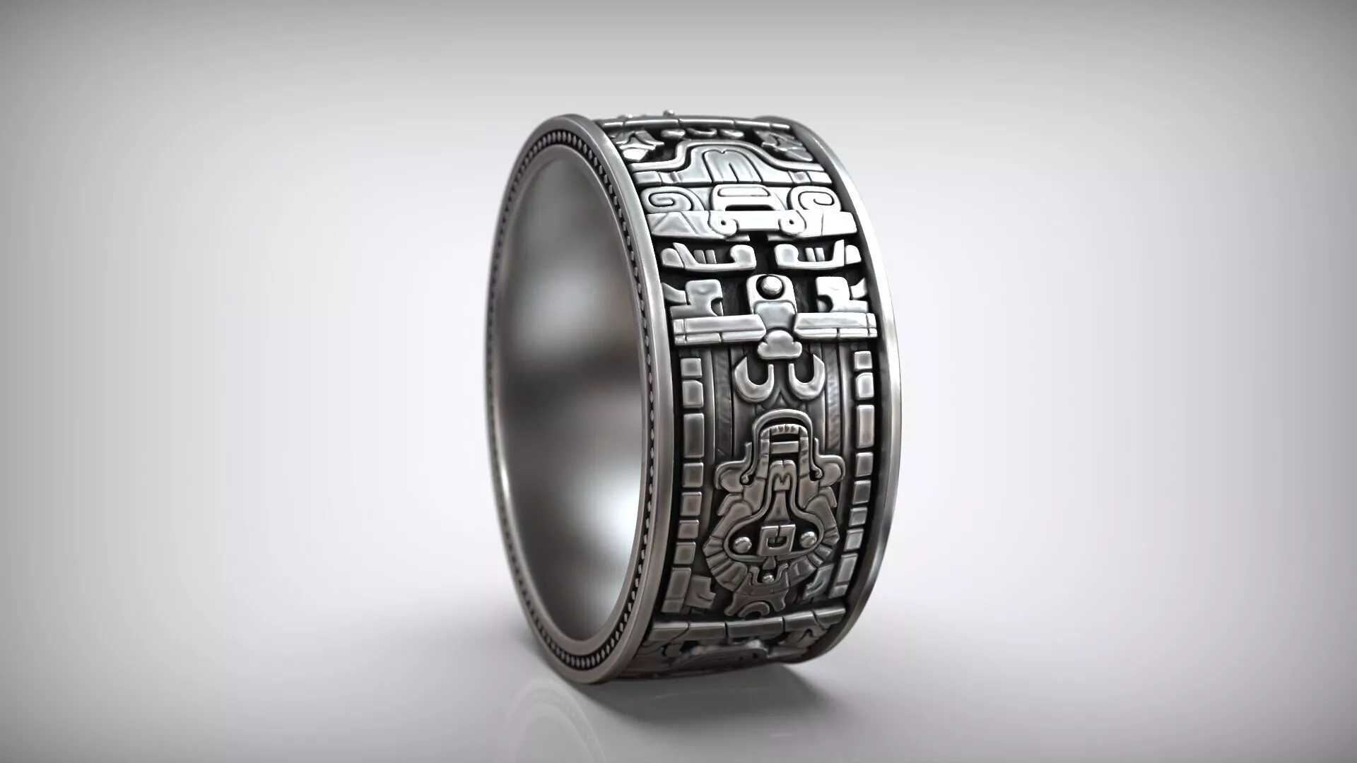 Aztec Geometric Wedding Band Mayan Tribal Relief Ring 3D print model