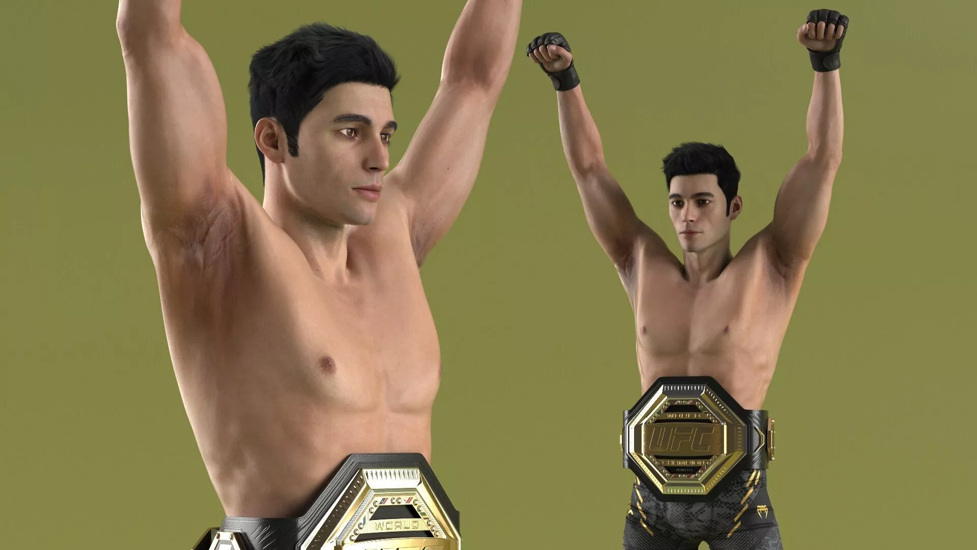 Fighter UFC MMA with Belt Wins Animated Fur Rigged 3D model