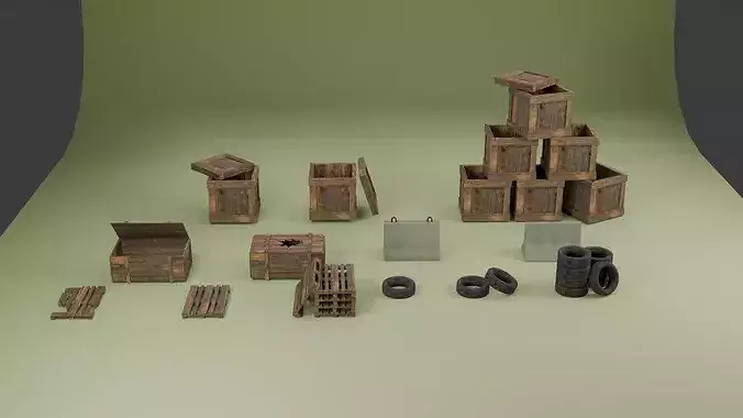 Industrial Alley Prop Pack Low-poly 3D model 7
