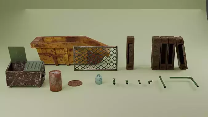 Industrial Alley Prop Pack Low-poly 3D model 3