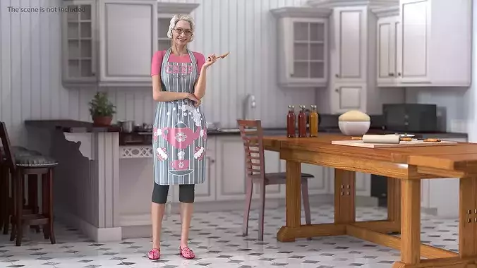 Elderly Female Chef with Apron Rigged 3D model 3