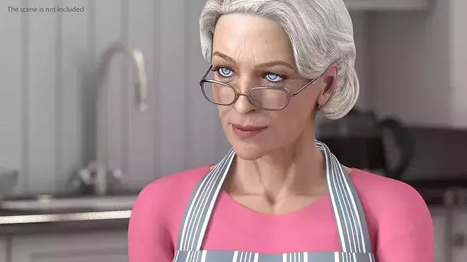 Elderly Female Chef with Apron Rigged 3D model 6