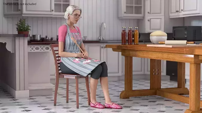 Elderly Female Chef with Apron Rigged 3D model 4
