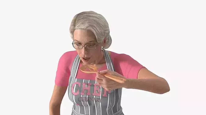 Elderly Female Chef with Apron Rigged 3D model 2