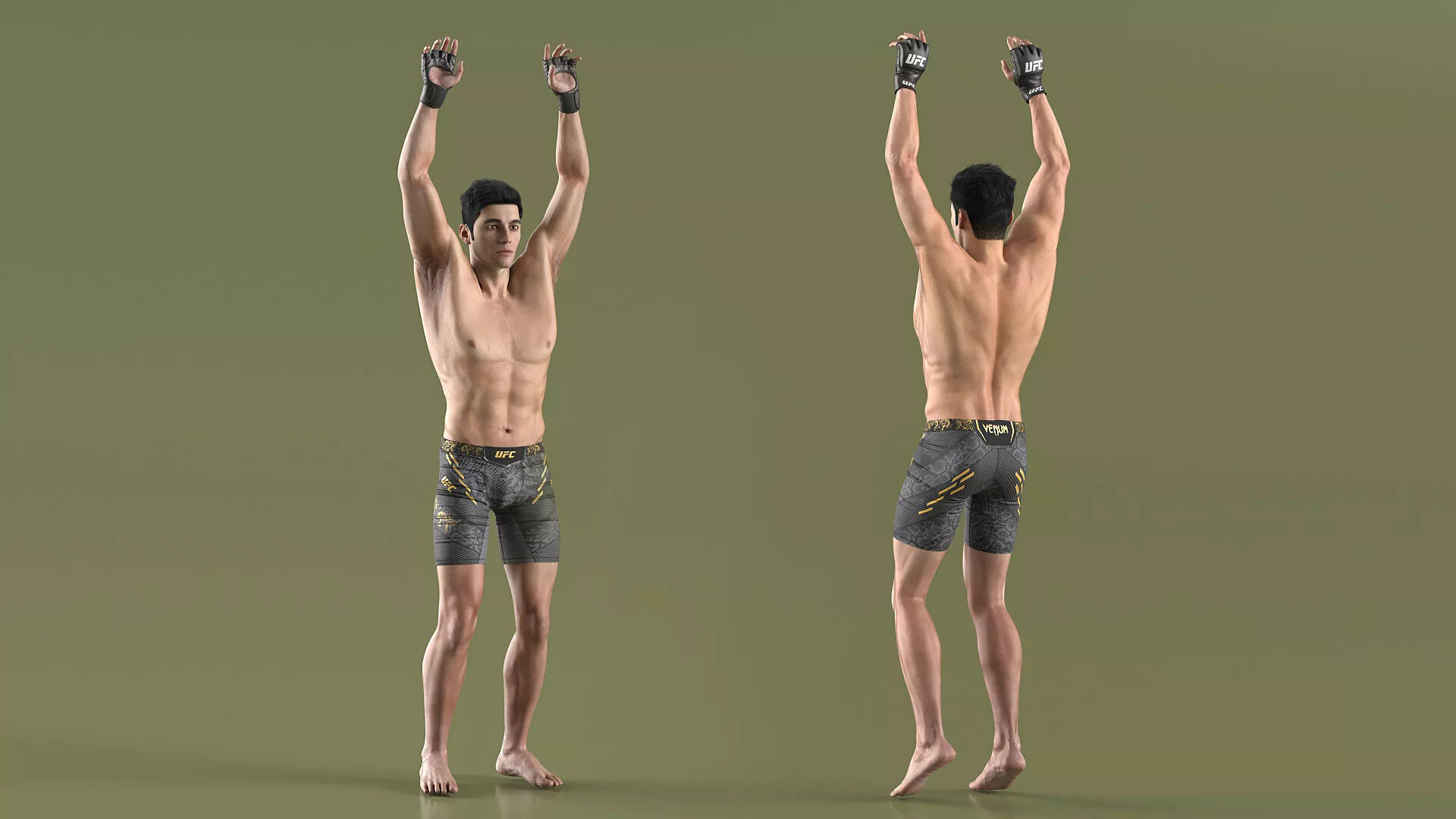 UFC MMA Fighter Jumping Animated Fur Rigged 3D model
