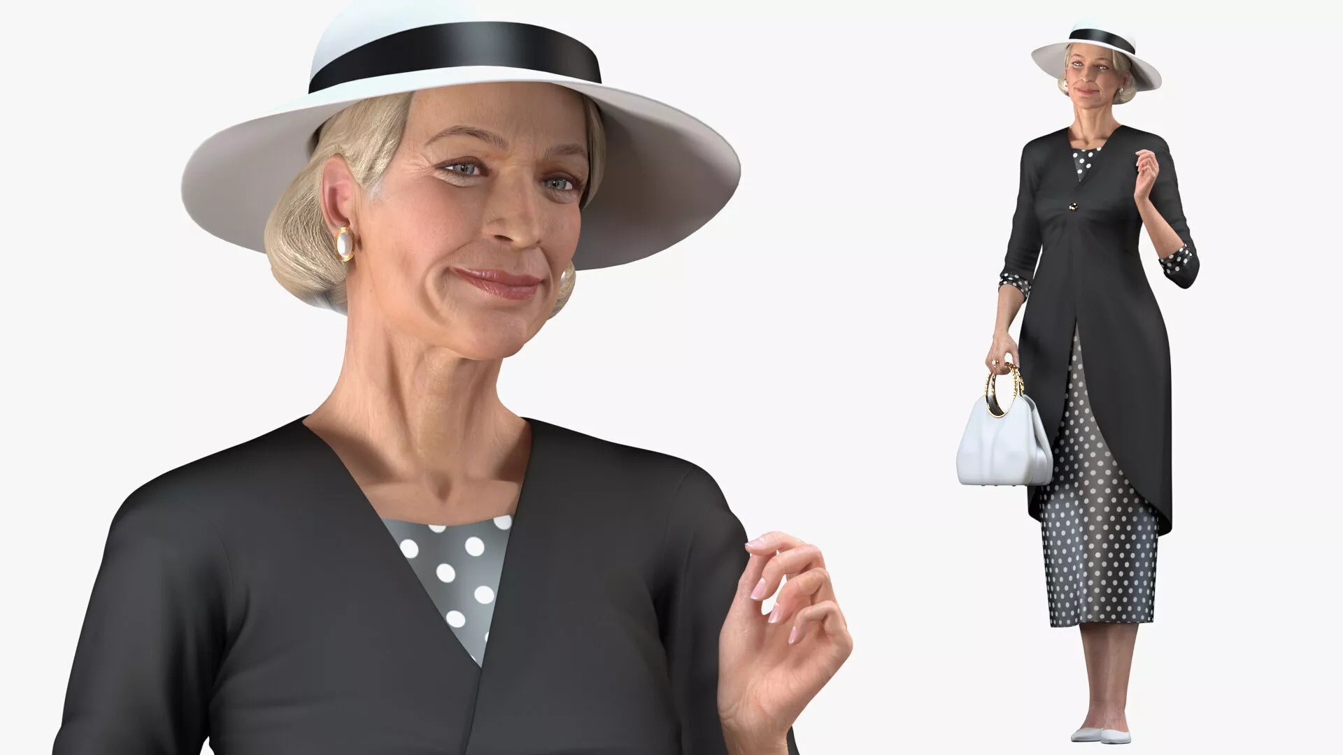 Vintage Fashion Woman with Bag Rigged 3D model