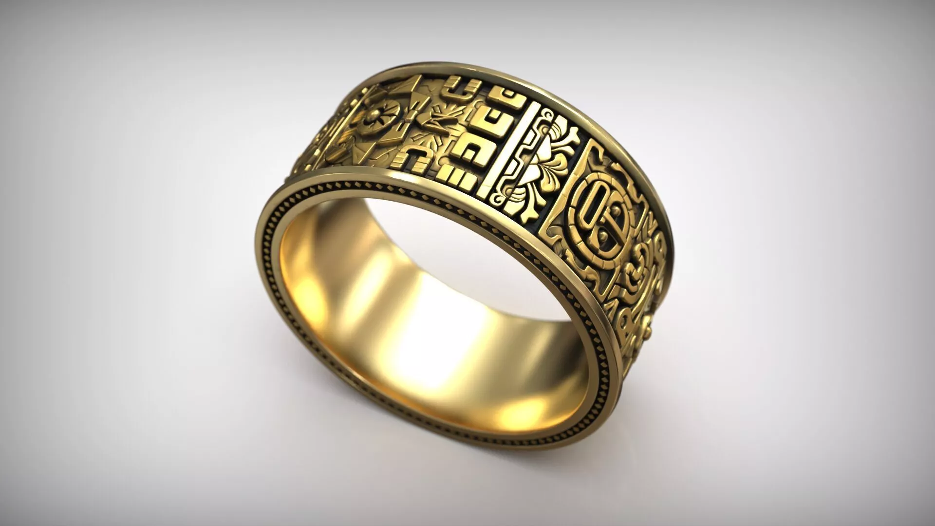Aztec Wedding Band Ancient Mayan Geometric Relief Ring 3D print model