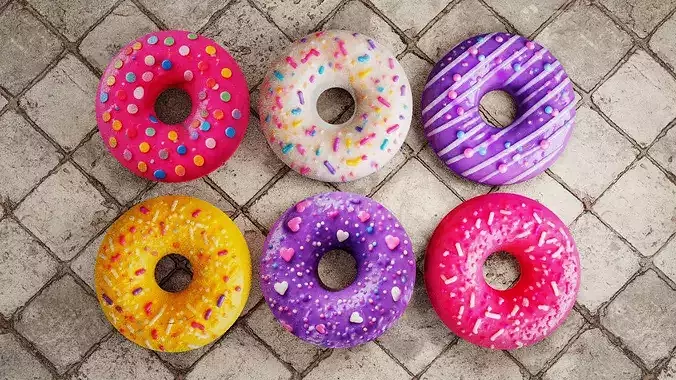 Realistic Bakery Donut Set Low-poly 3D model 2