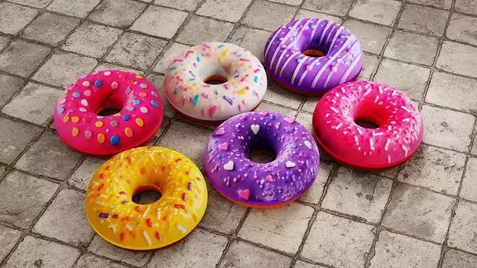 Realistic Bakery Donut Set Low-poly 3D model 5