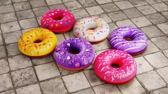 Realistic Bakery Donut Set Low-poly 3D model 3