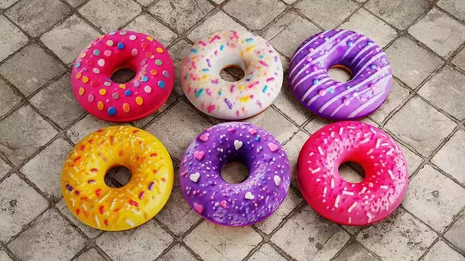 Realistic Bakery Donut Set Low-poly 3D model