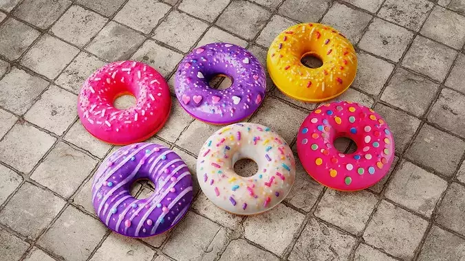 Realistic Bakery Donut Set Low-poly 3D model 6