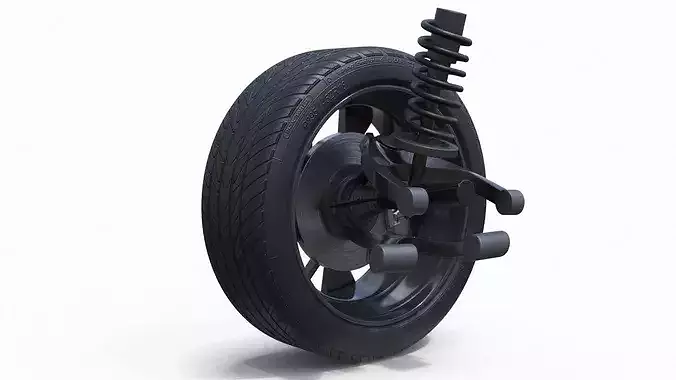 Car Tire with Brake Disc and Shock Absorber 3D model 5