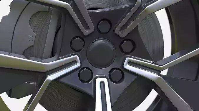 Car Tire with Brake Disc and Shock Absorber 3D model 7