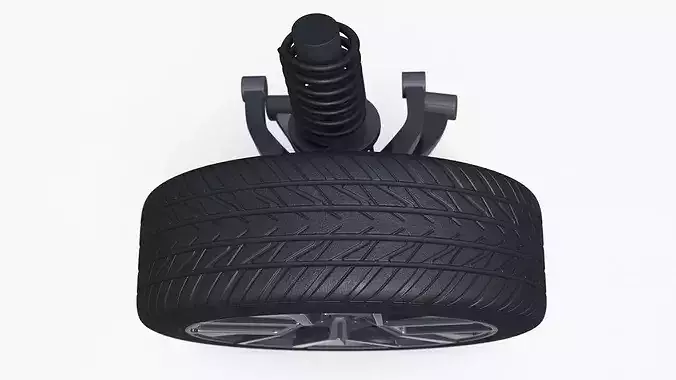 Car Tire with Brake Disc and Shock Absorber 3D model 6