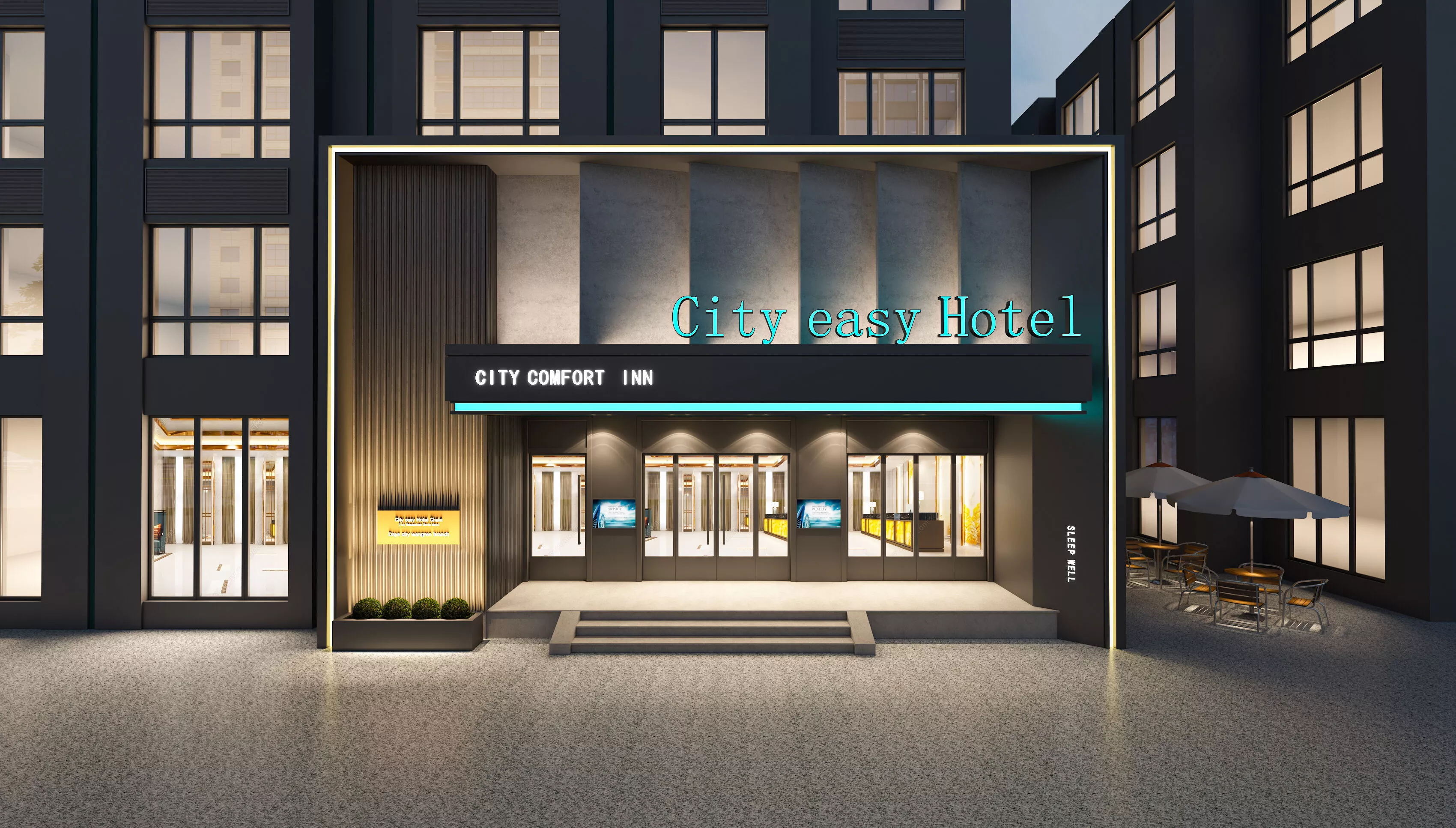 Modern urban convenient hotel architecture 3D model