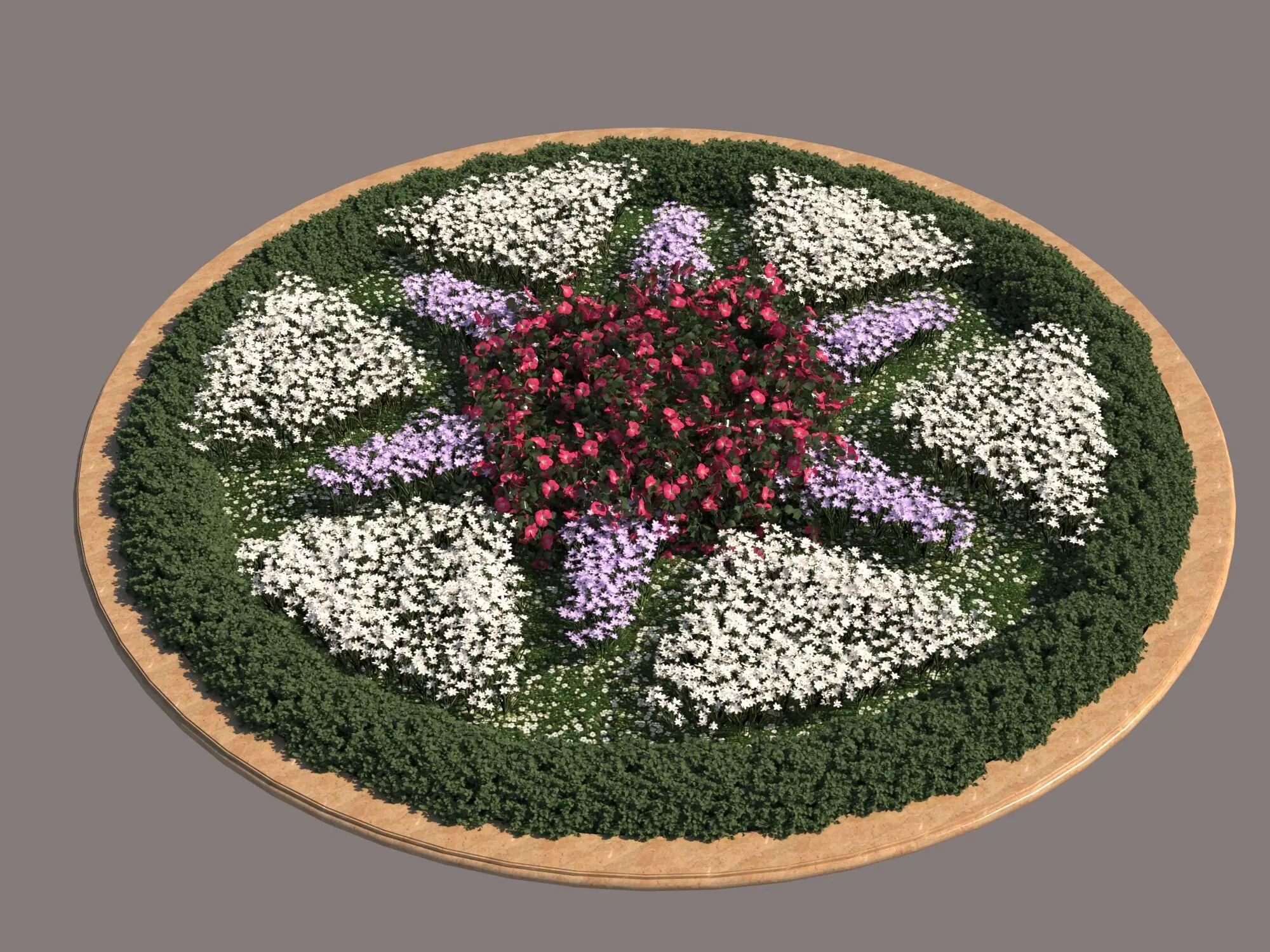 Classic Circular Geometric Flower Bed Garden Parterre - MAX FBX 3D model