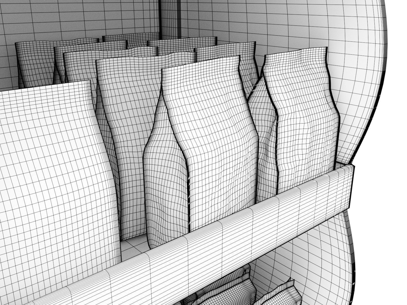 3 Bags Quad seal Pillow and Stabilo bags and display unit 3D model_4