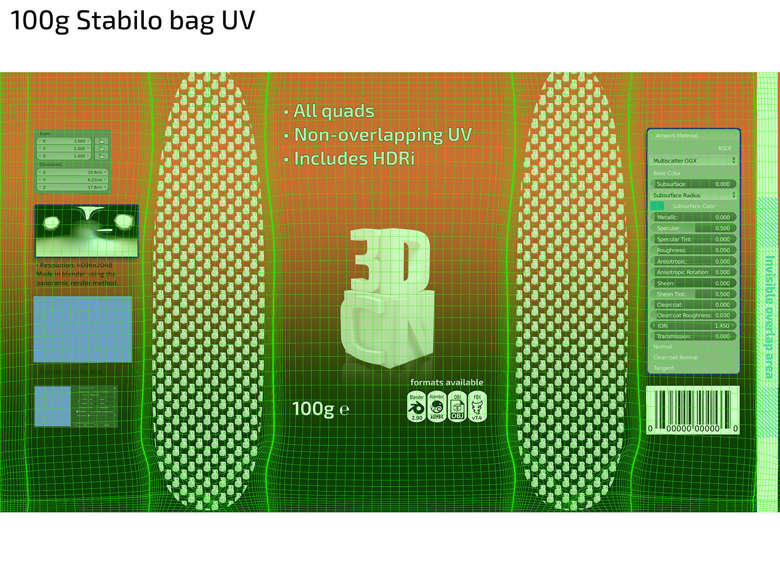 3 Bags Quad seal Pillow and Stabilo bags and display unit 3D model_11