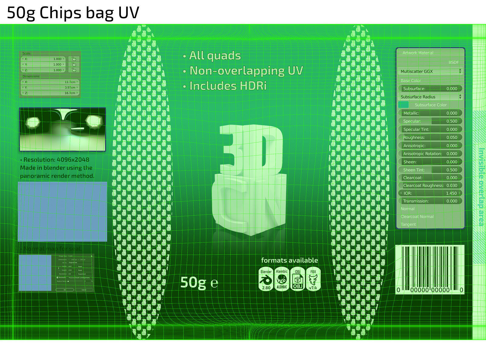 3 Bags Quad seal Pillow and Stabilo bags and display unit 3D model_9
