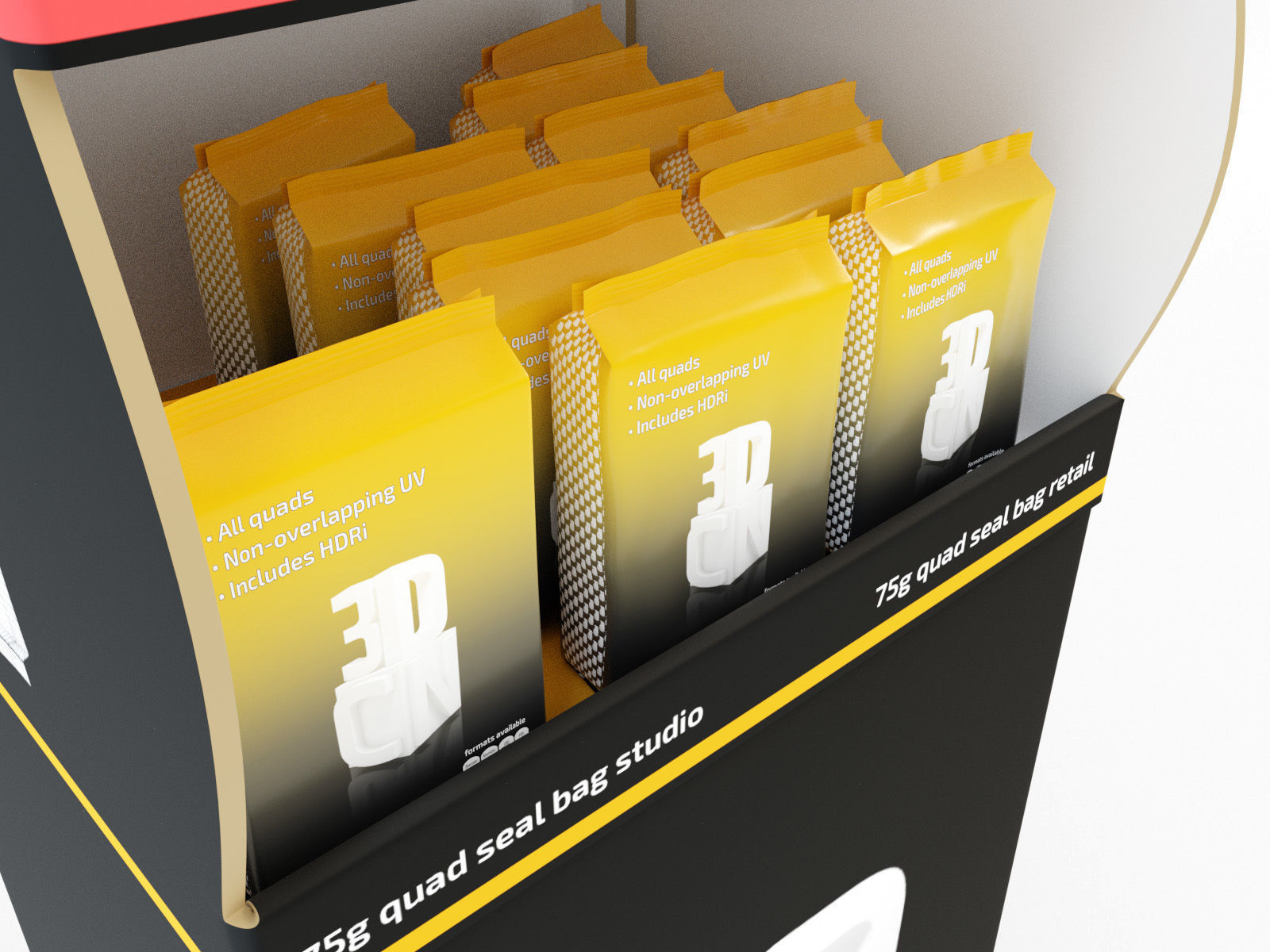 3 Bags Quad seal Pillow and Stabilo bags and display unit 3D model_5