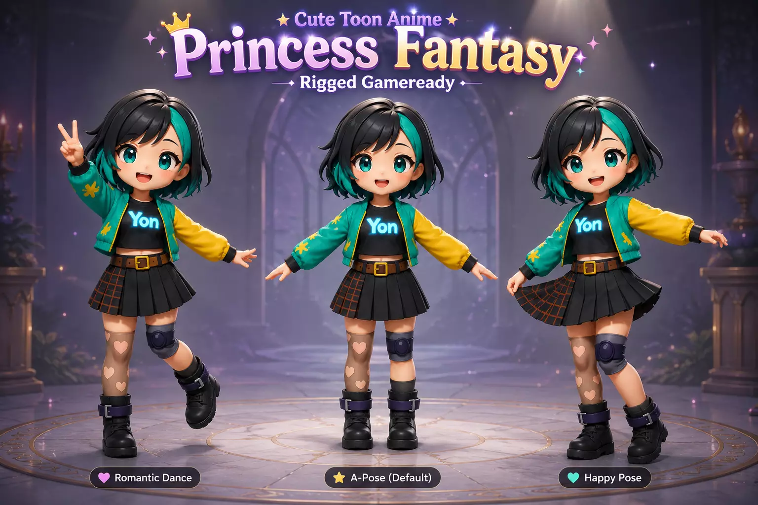 Cute Toon Anime Princess Fantasy Rigged Stylized Chibi Game Girl 3D model
