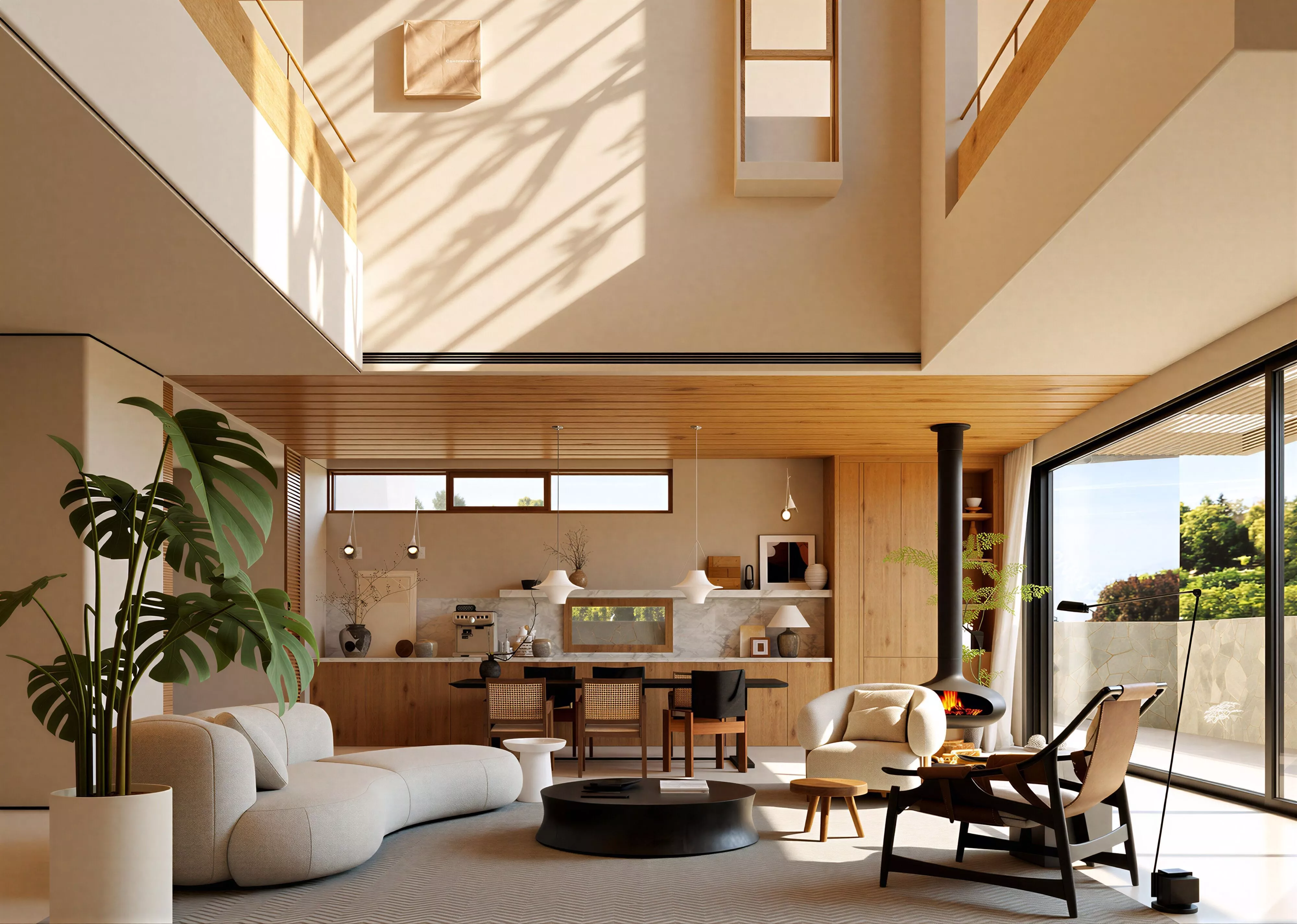Double Height Wabi Sabi Open Concept Living Kitchen 3D model