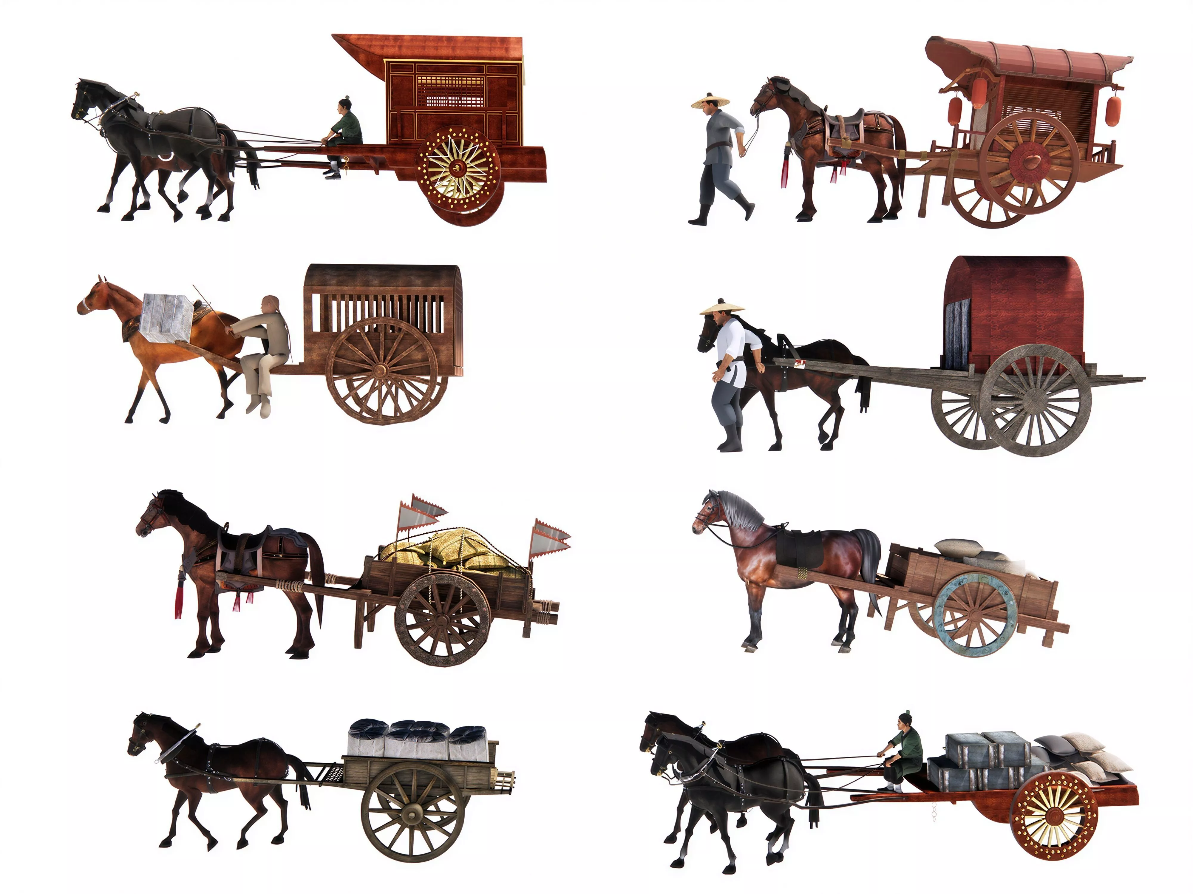 Ancient Chinese Horse Cart 3D Model Bundle 3D model