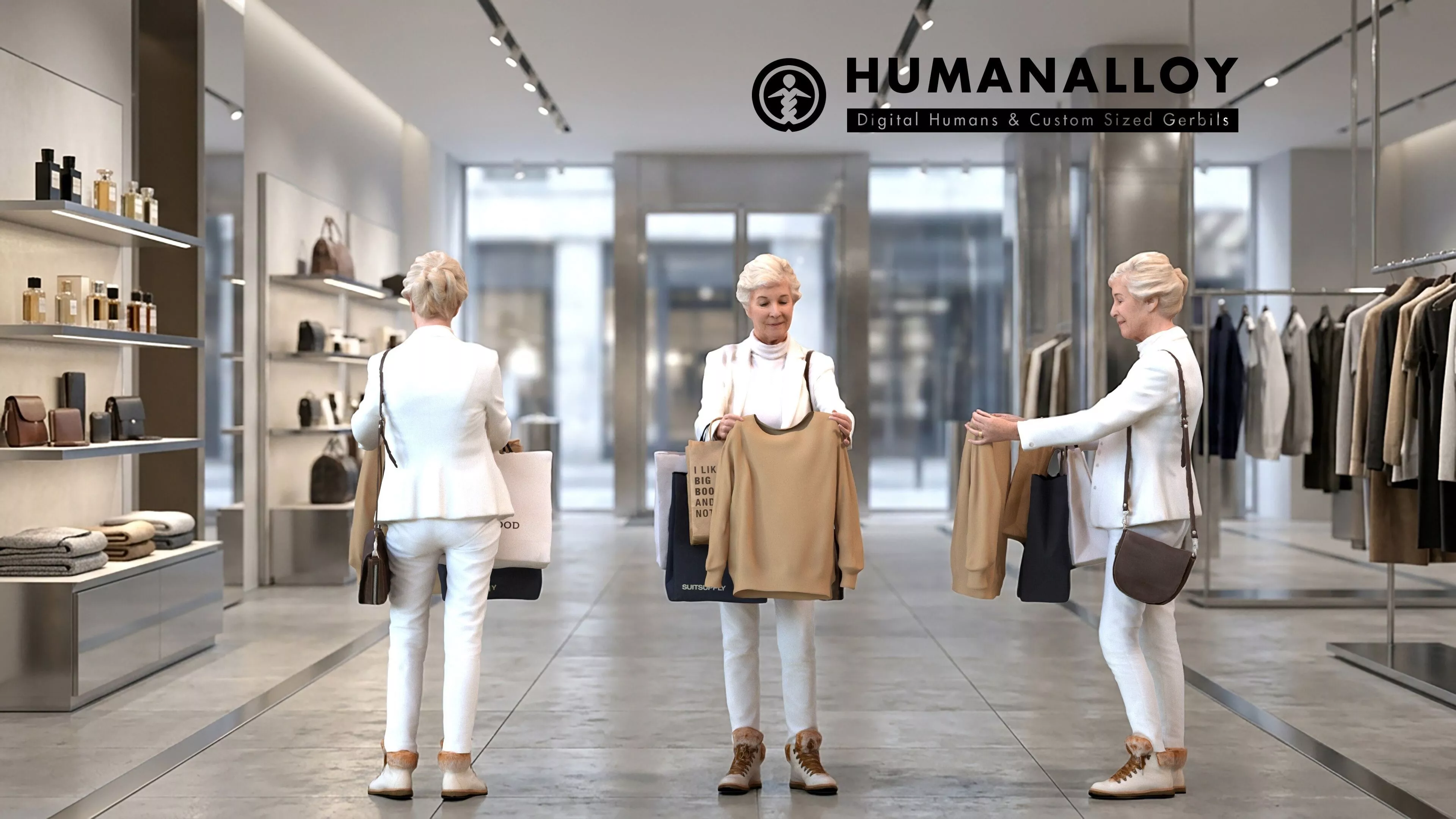 Senior Caucasian woman shopping in retail space with bag 3D model
