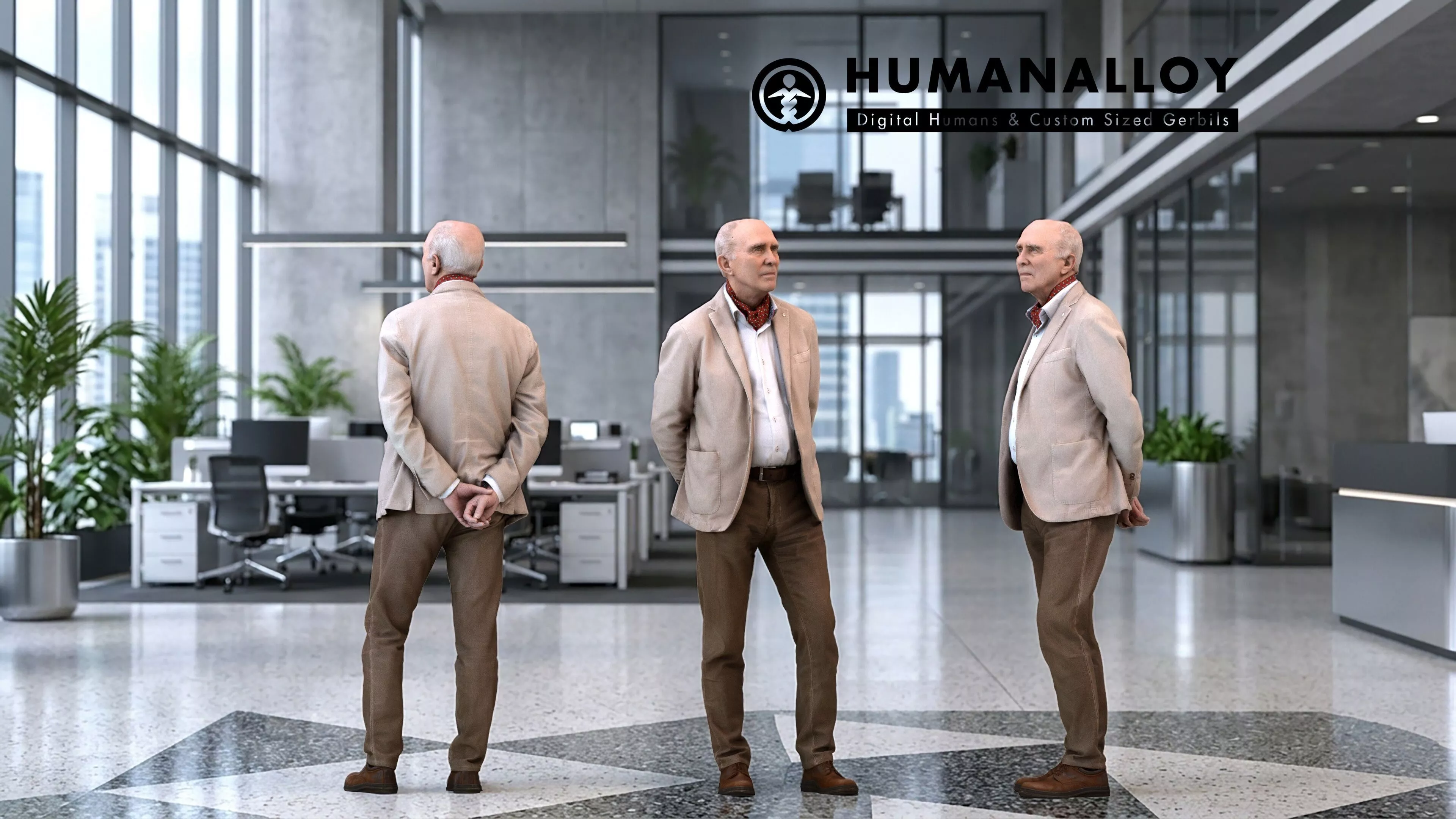 Senior Caucasian man waiting in office wearing autumn or spring 3D model