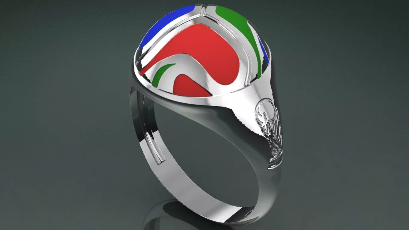 Modern Football Inspired Enamel Signet Ring 3D print model