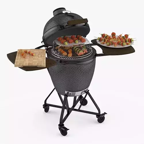 Open Grill with Food on Sticks 3D model 6