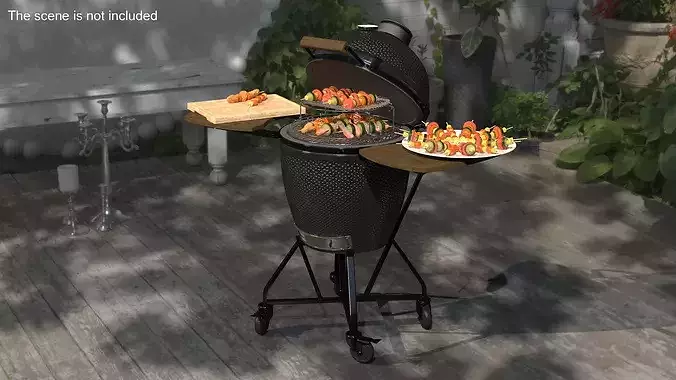 Open Grill with Food on Sticks 3D model 2